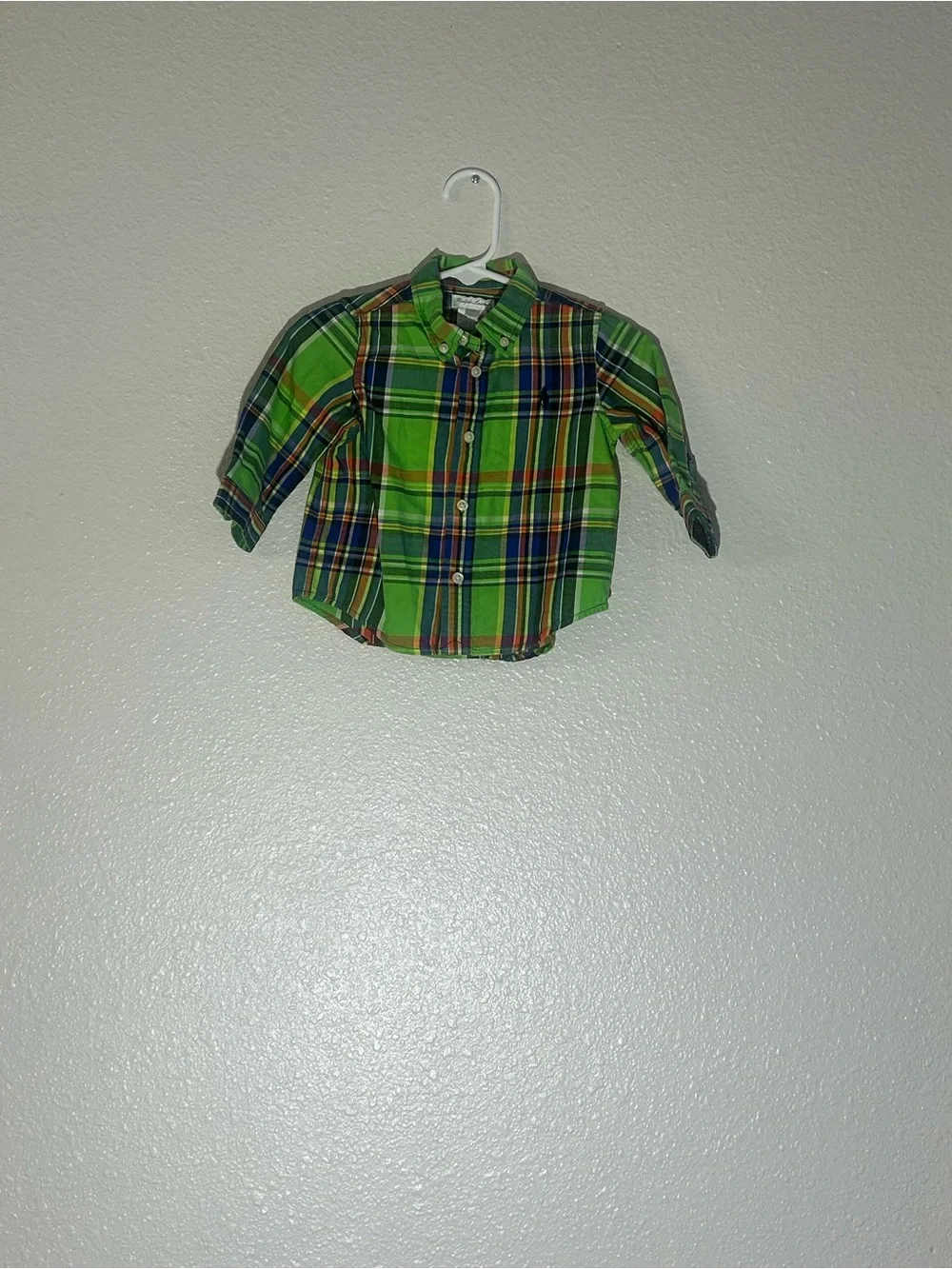 Vintage Ralph Lauren Baby Boys 6M Green Plaid Button Down Shirt